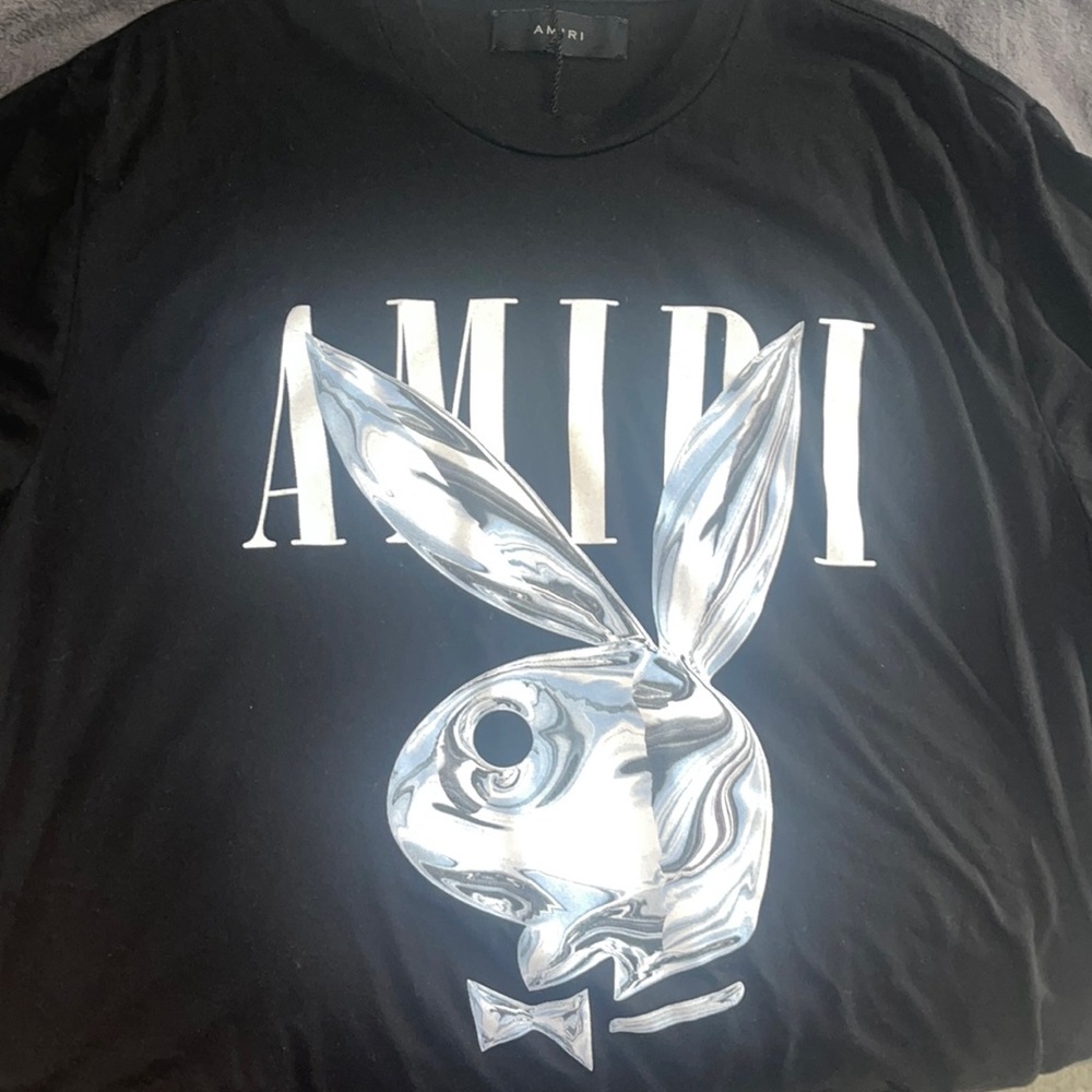 Black Amiri Metallic Playboy Logo T shirt